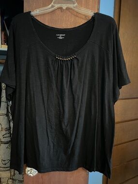 Catherines Black Short-Sleeve Scoop Neck Top with Bead Trim